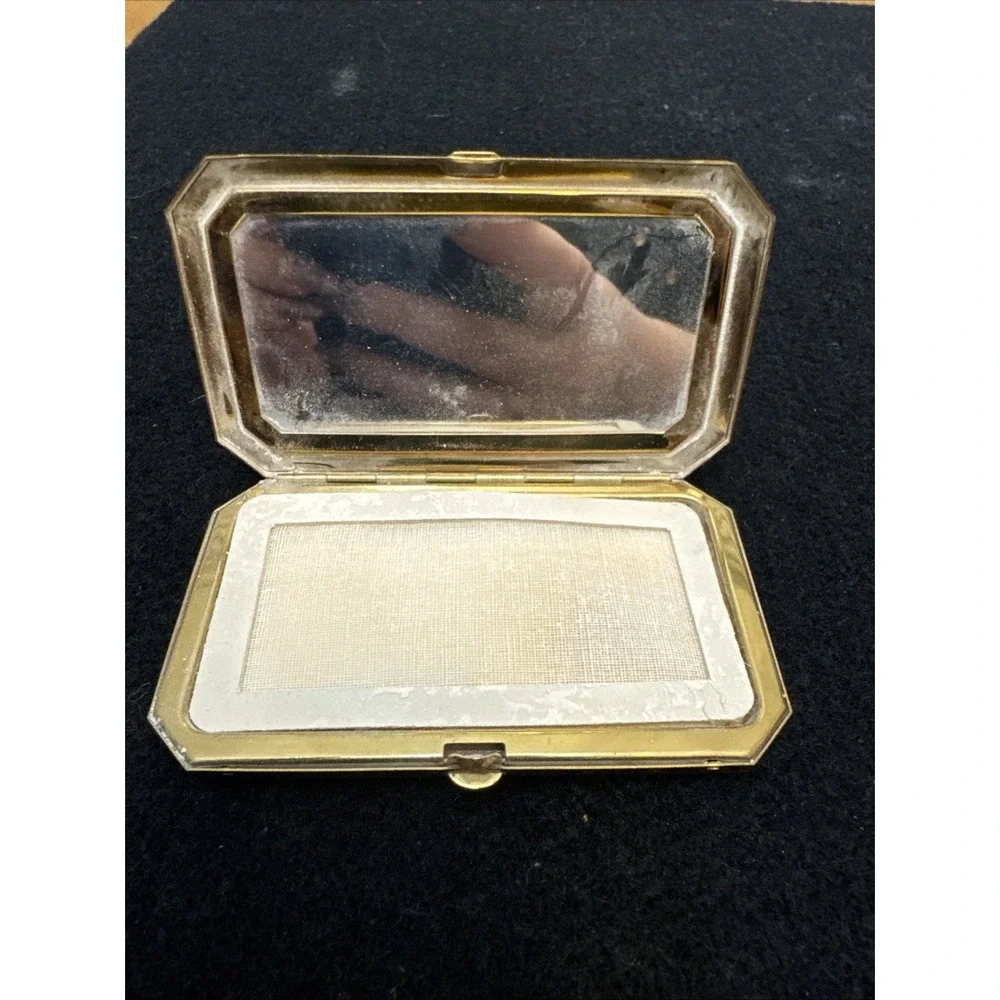 vintage petit point compact powder case usa made